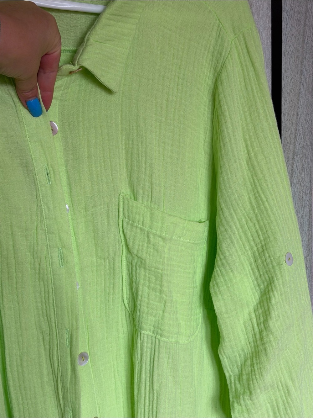 Linen-Texture Long Sleeve Maxi Dress in Neon Lime - Picture 2 of 8